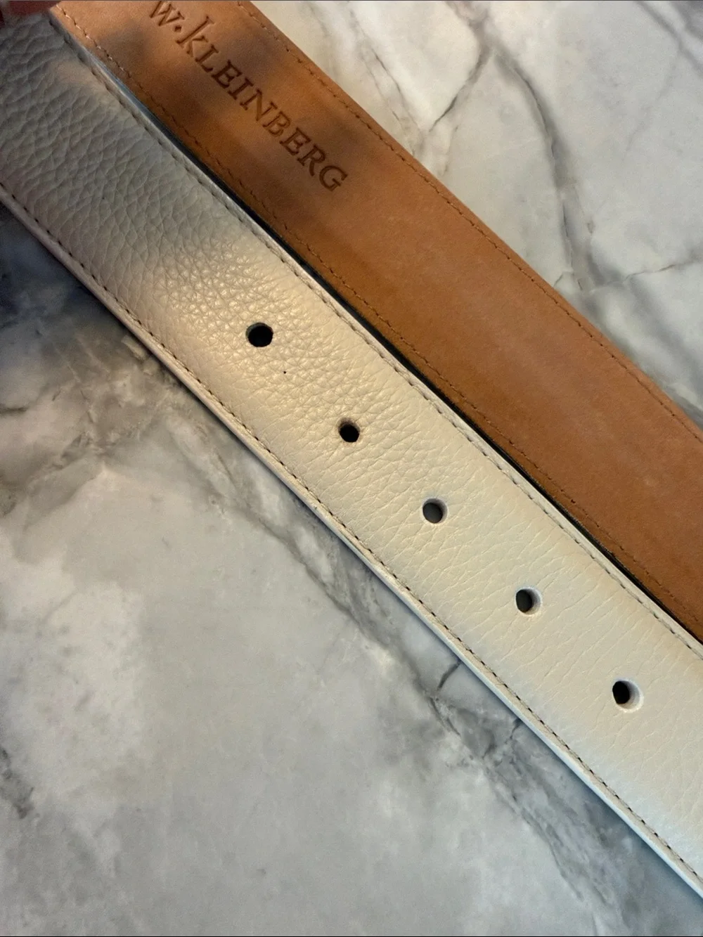 W. Kleinberg White Pebbled Leather Belt with Silver Buckle
